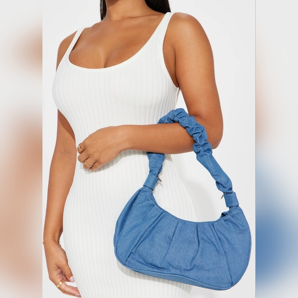 Fashion Nova Handbags - Fashion Nova Hard To Handle Handbag Crossbody Ruched Purse - Medium Wash Denim